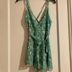 a.peach - S - Floral Green Romper